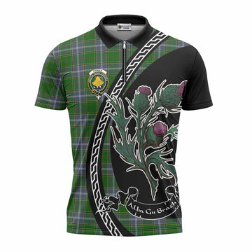 Pringle Family Crest Tartan Zipper Polo Shirt Alba Thistle Inspired