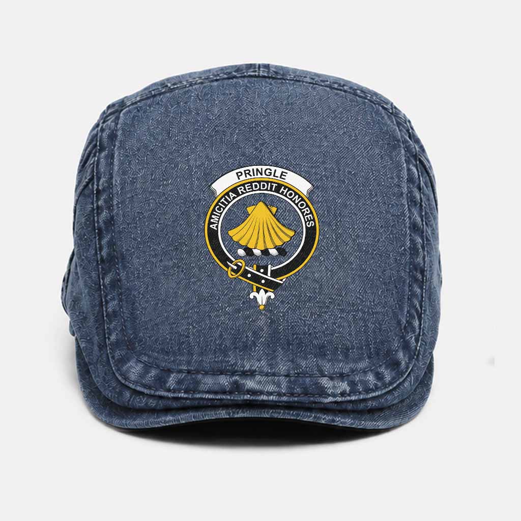 Pringle Scottish Clan Crest Washed Flat Cap - Unisex Jeff Cap One Size (Adjustable) Dark Blue - Tartan Vibes Clothing