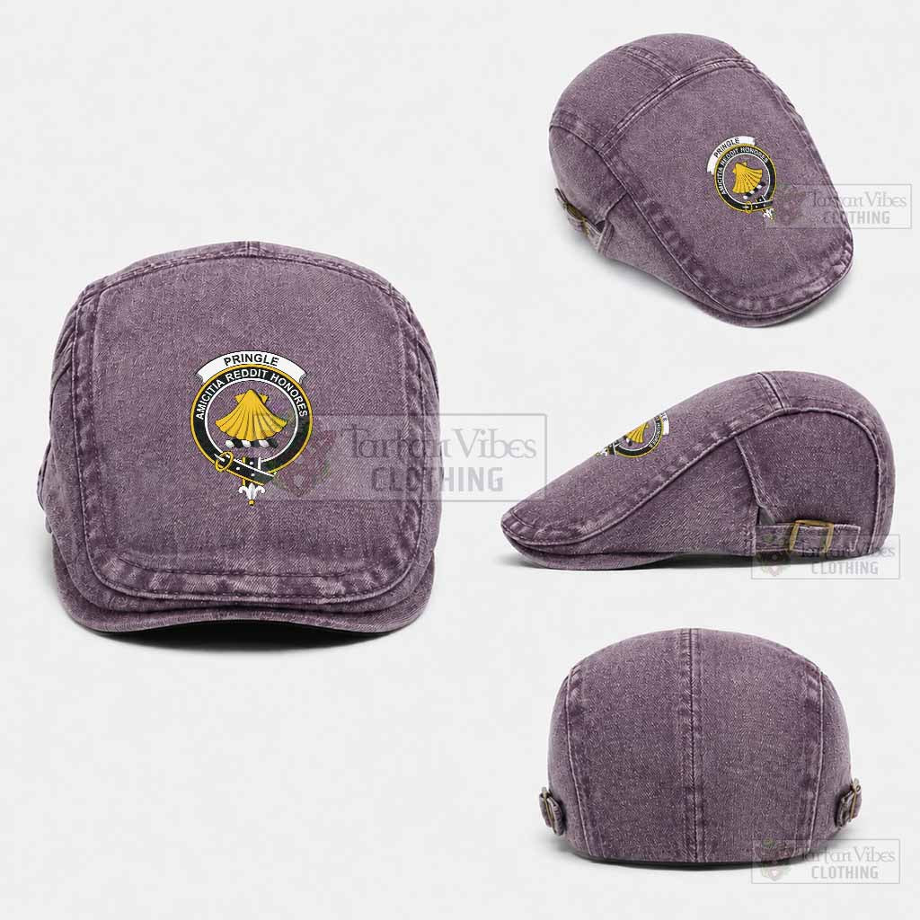 Pringle Scottish Clan Crest Washed Flat Cap - Unisex Jeff Cap One Size (Adjustable) Purple - Tartan Vibes Clothing