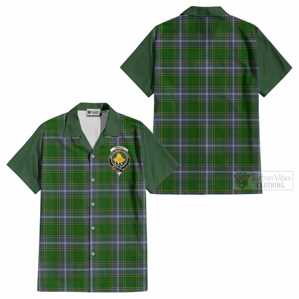 Pringle Tartan Accent Cotton Hawaiian Shirt with Family Crest