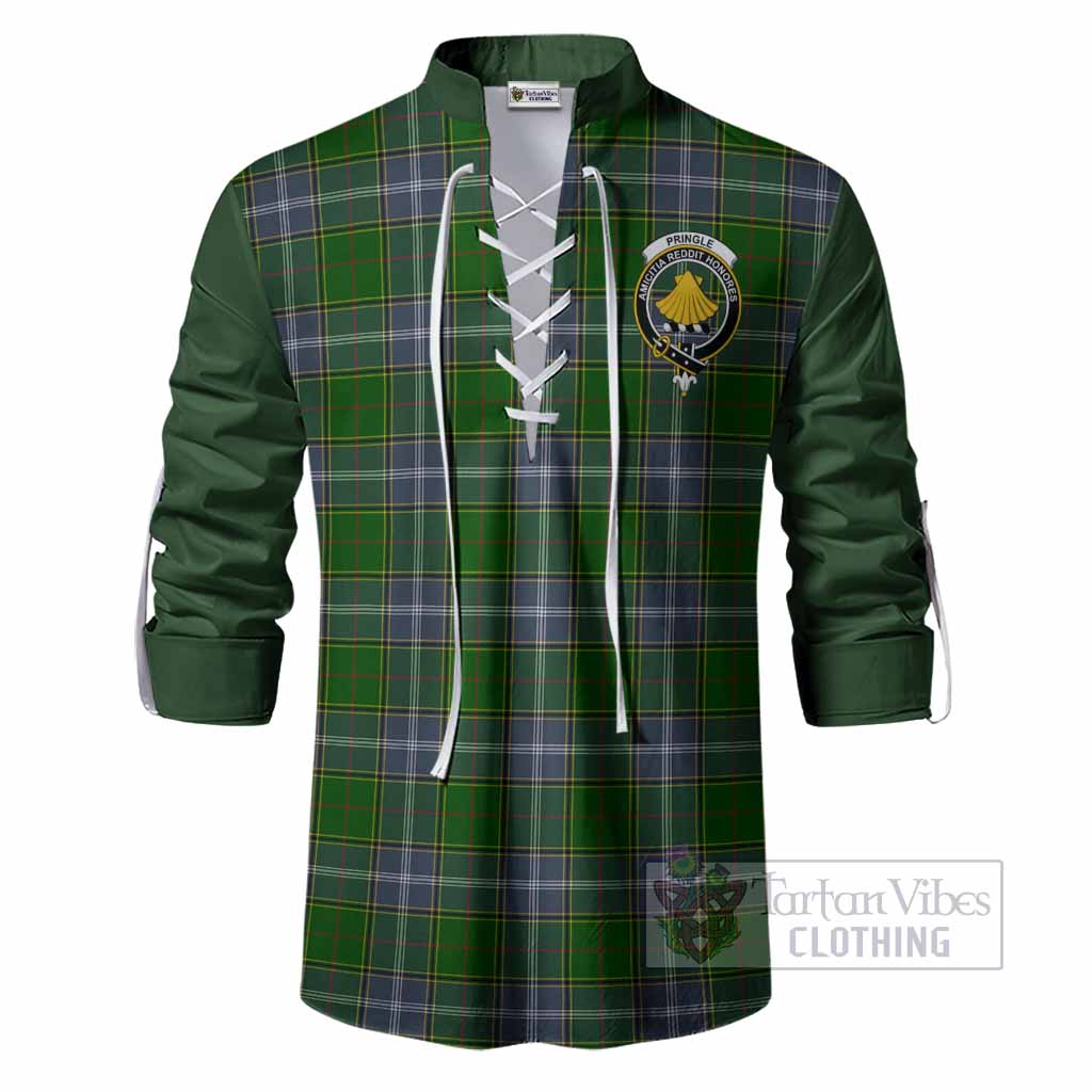 Pringle Tartan Accent Ghillie Shirt with Family Crest