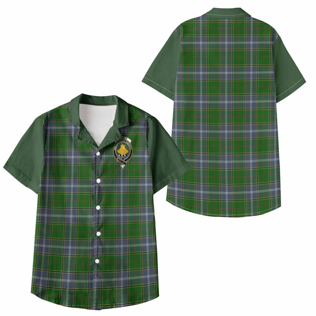 Pringle Tartan Accent Kid Hawaiian Shirt with Family Crest