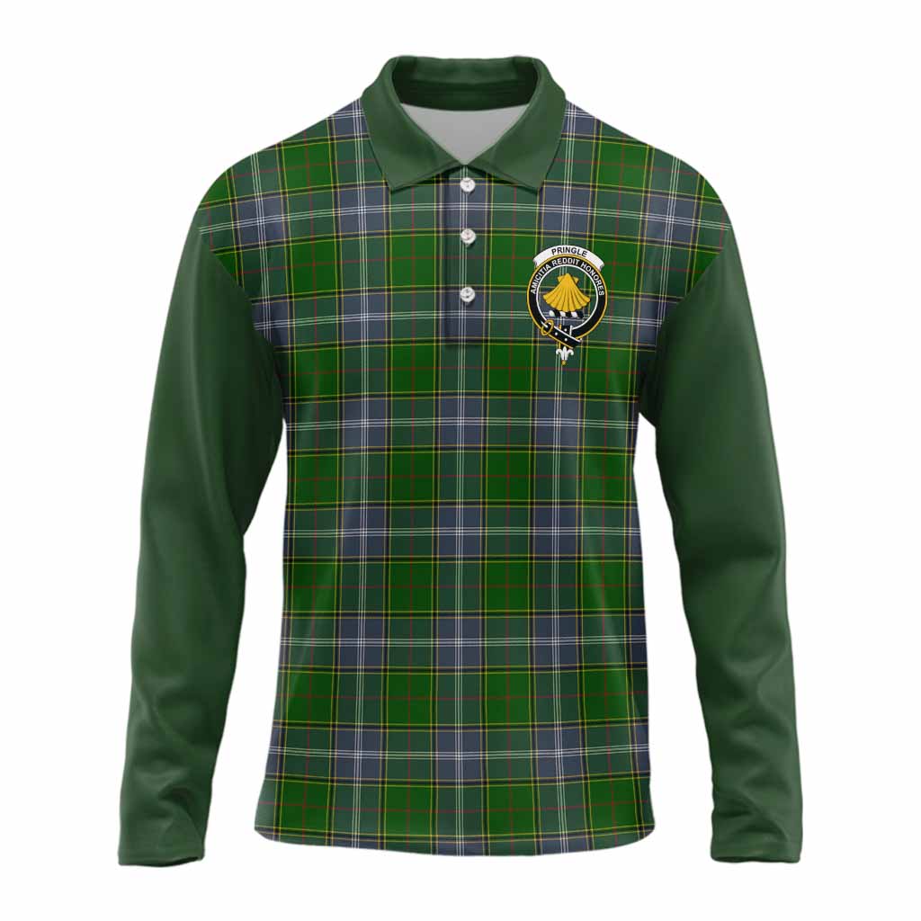 Pringle Tartan Accent Long Sleeve Polo Shirt with Family Crest
