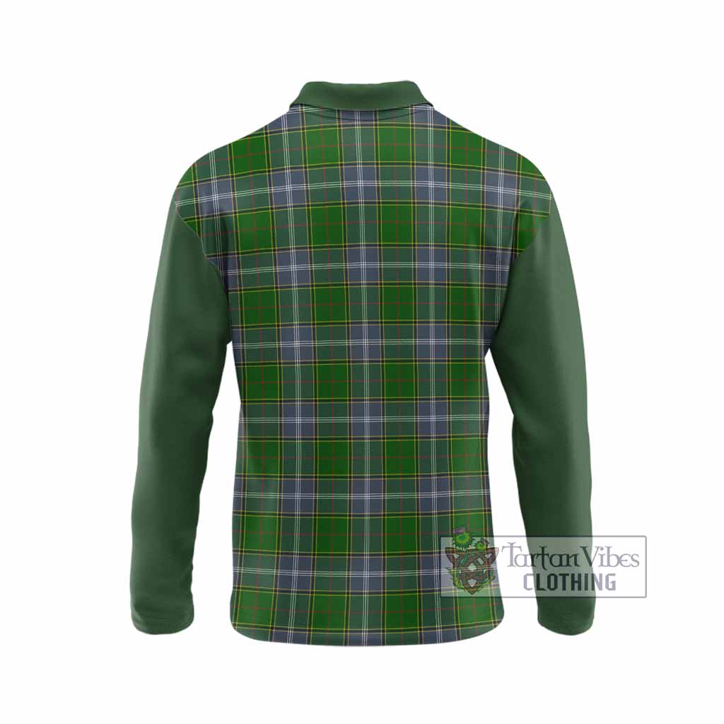 Pringle Tartan Accent Long Sleeve Polo Shirt with Family Crest
