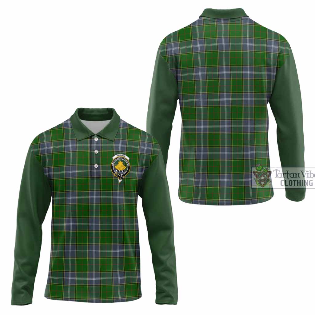 Pringle Tartan Accent Long Sleeve Polo Shirt with Family Crest
