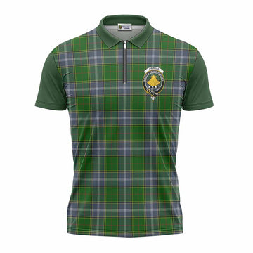 Pringle Tartan Accent Zipper Polo Shirt with Family Crest