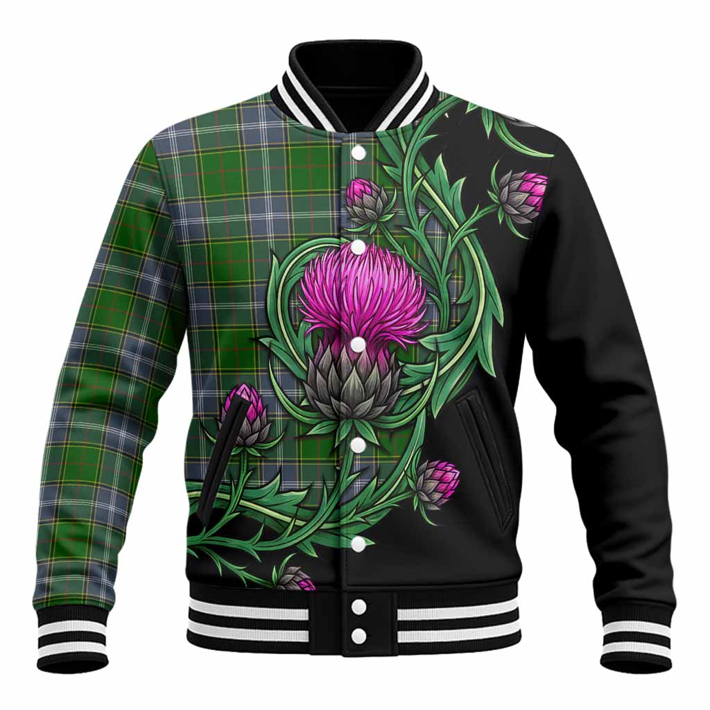 Pringle Tartan Baseball Jacket Resilient Scottish Thistle Unisex - Tartan Vibes Clothing