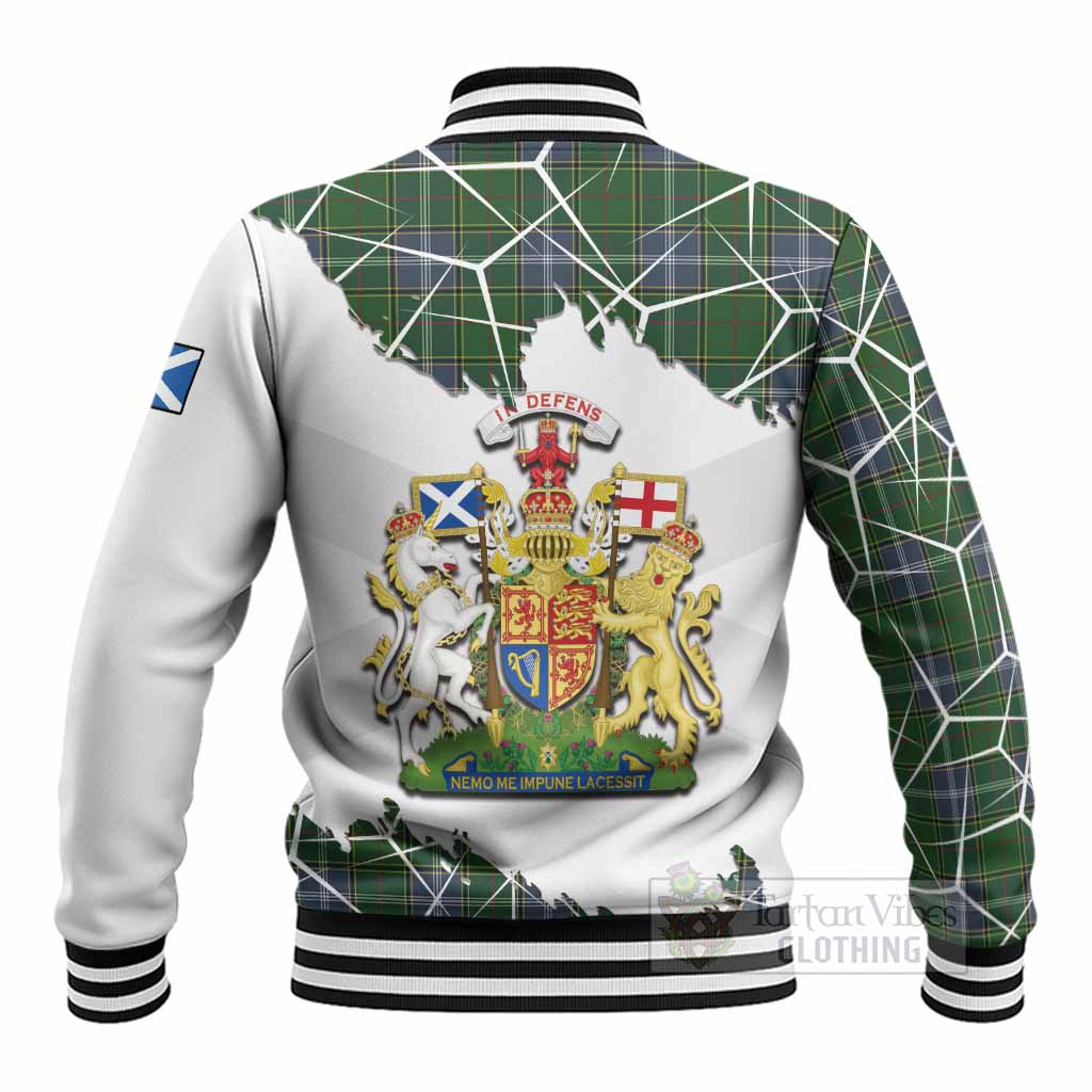 Pringle Tartan Baseball Jacket with Family Crest and Lion Rampant Grunge Style