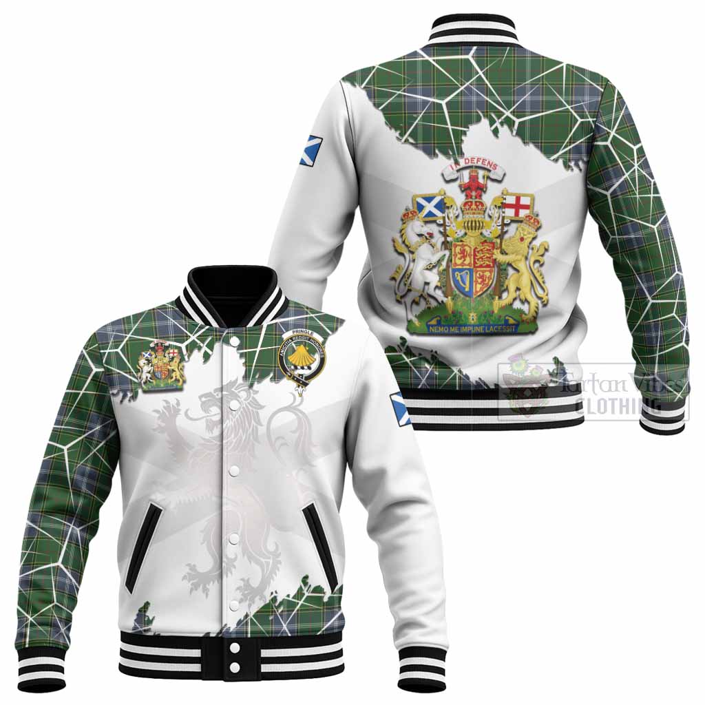 Pringle Tartan Baseball Jacket with Family Crest and Lion Rampant Grunge Style