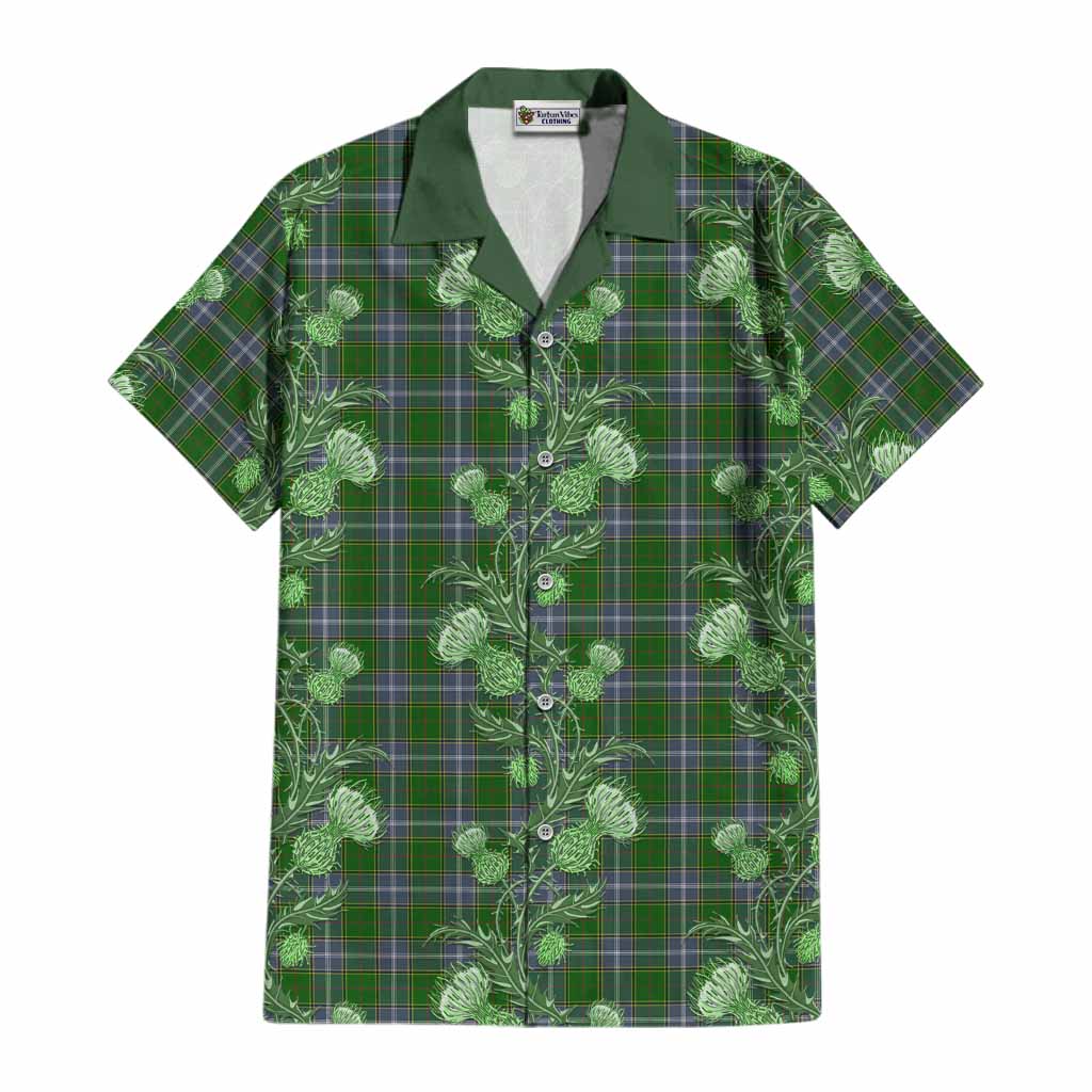 Pringle Tartan Cotton Hawaiian Shirt Seamless Scottish Thistle Flowers