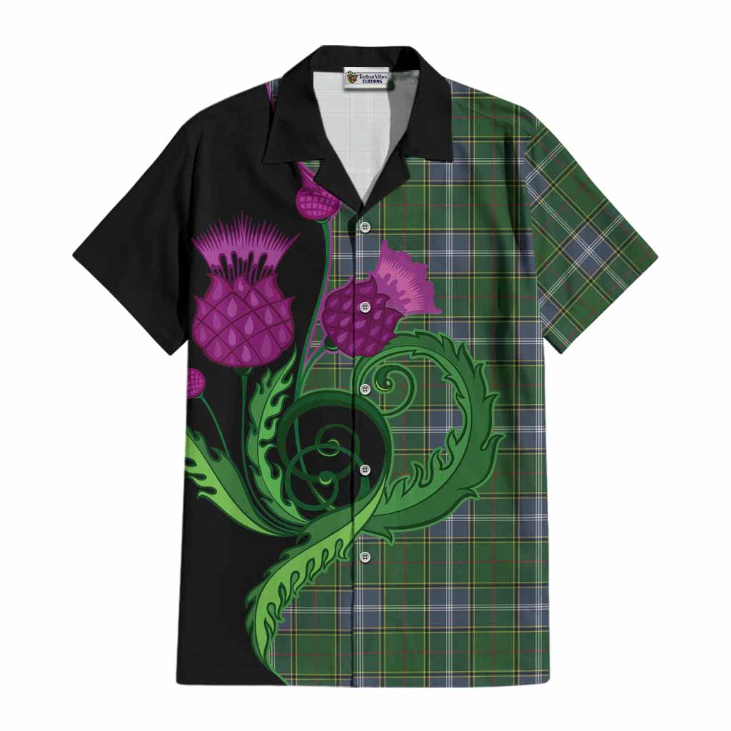 Pringle Tartan Cotton Hawaiian Shirt Traditional Scottish Thistle