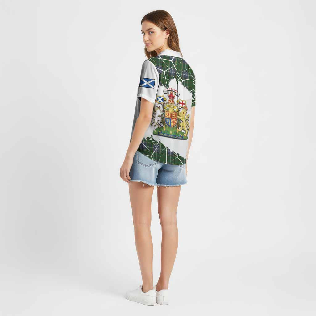 Pringle Tartan Cotton Hawaiian Shirt with Family Crest and Lion Rampant Grunge Style