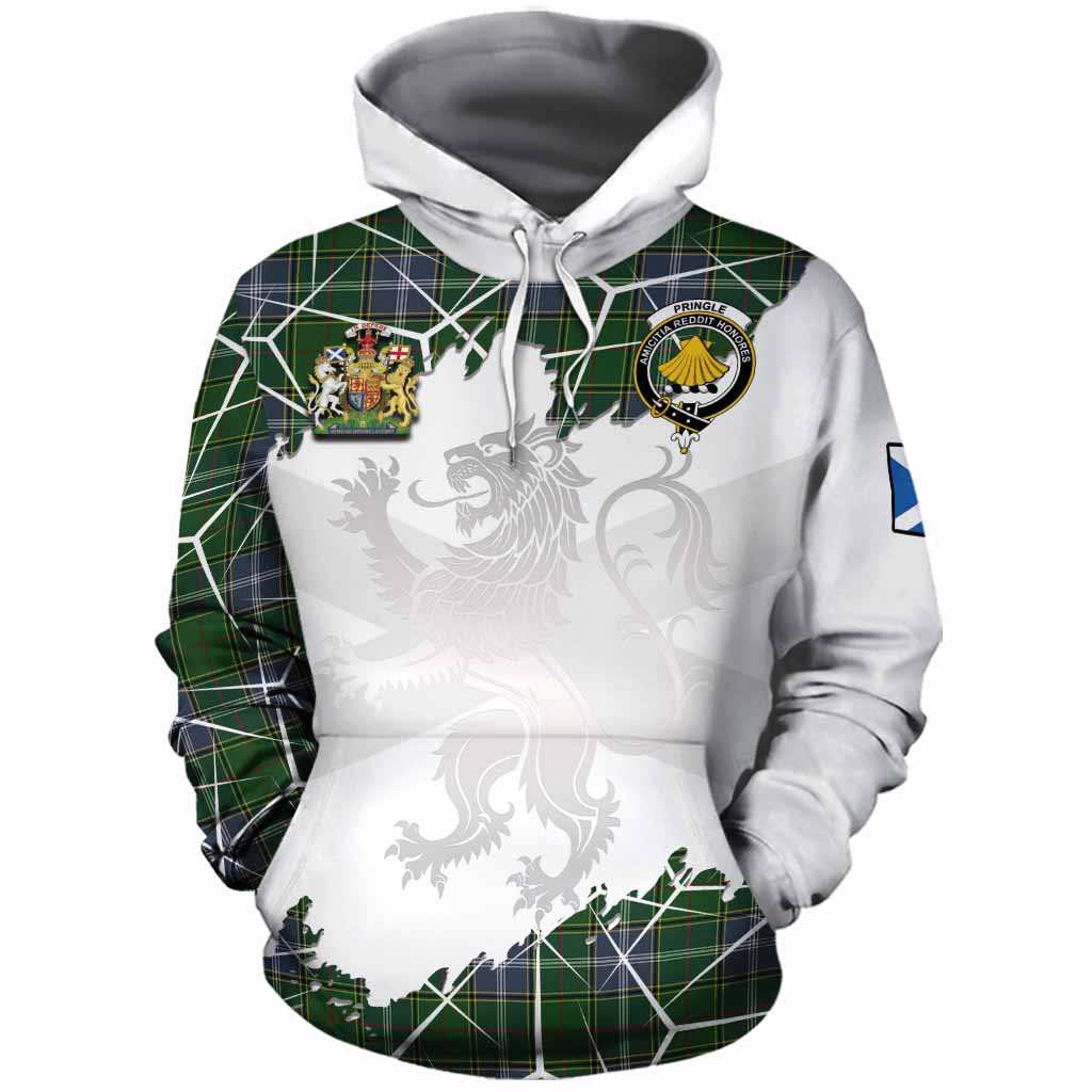 Pringle Tartan Cotton Hoodie with Family Crest and Lion Rampant Grunge Style