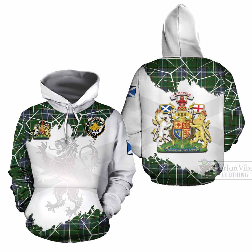 Pringle Tartan Cotton Hoodie with Family Crest and Lion Rampant Grunge Style
