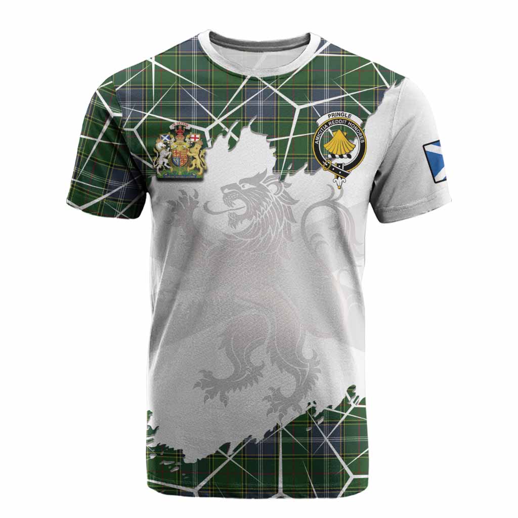 Pringle Tartan Cotton T-shirt with Family Crest and Lion Rampant Grunge Style