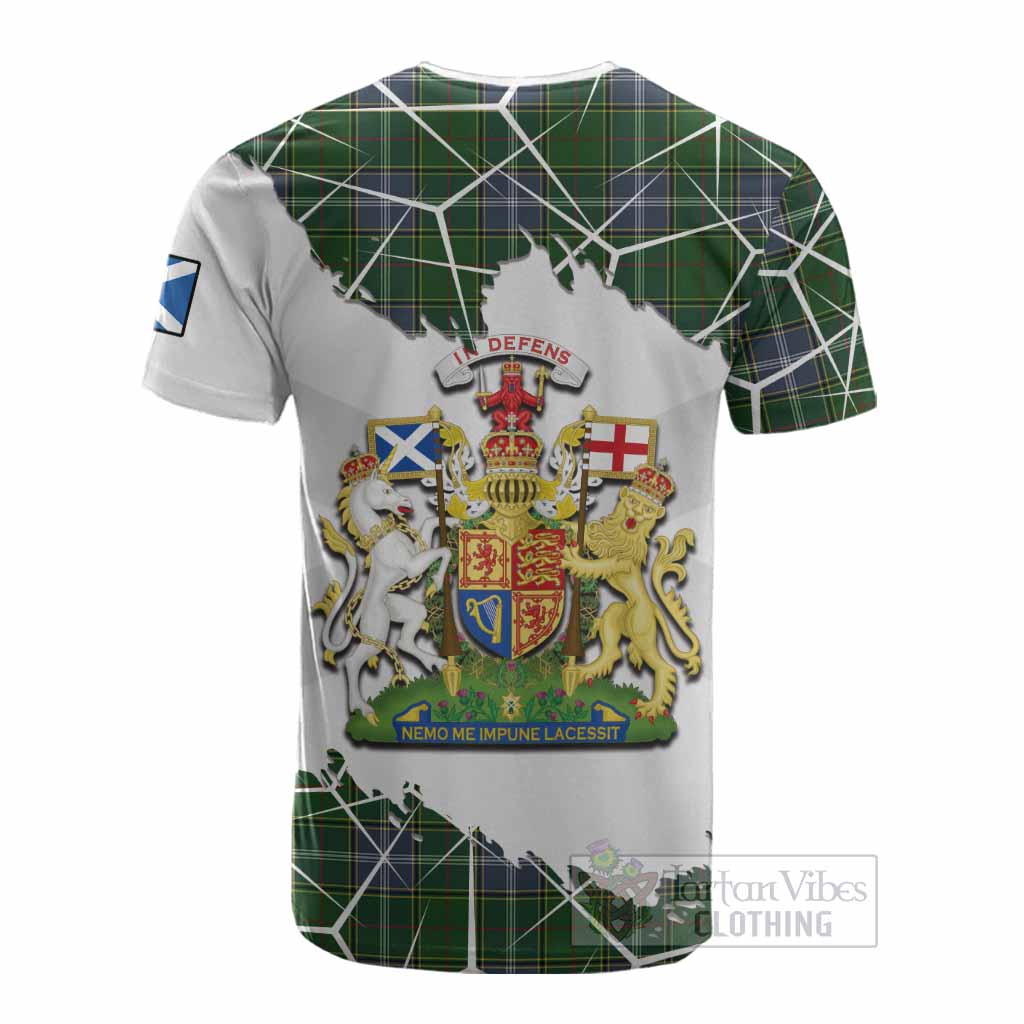 Pringle Tartan Cotton T-shirt with Family Crest and Lion Rampant Grunge Style