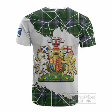 Pringle Tartan Cotton T-shirt with Family Crest and Lion Rampant Grunge Style
