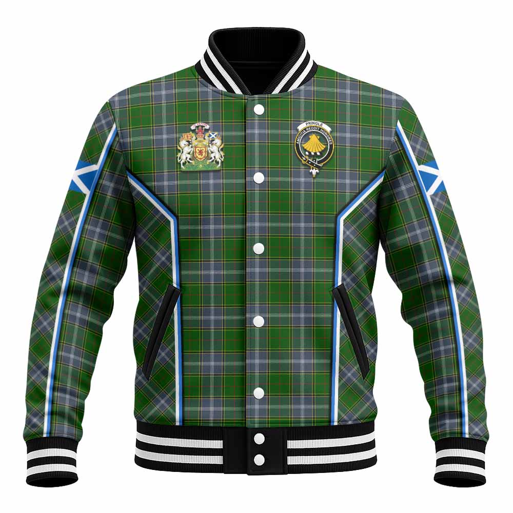 Pringle Tartan Crest Baseball Jacket Scotland Coat of Arm Flag Style - Tartan Vibes Clothing
