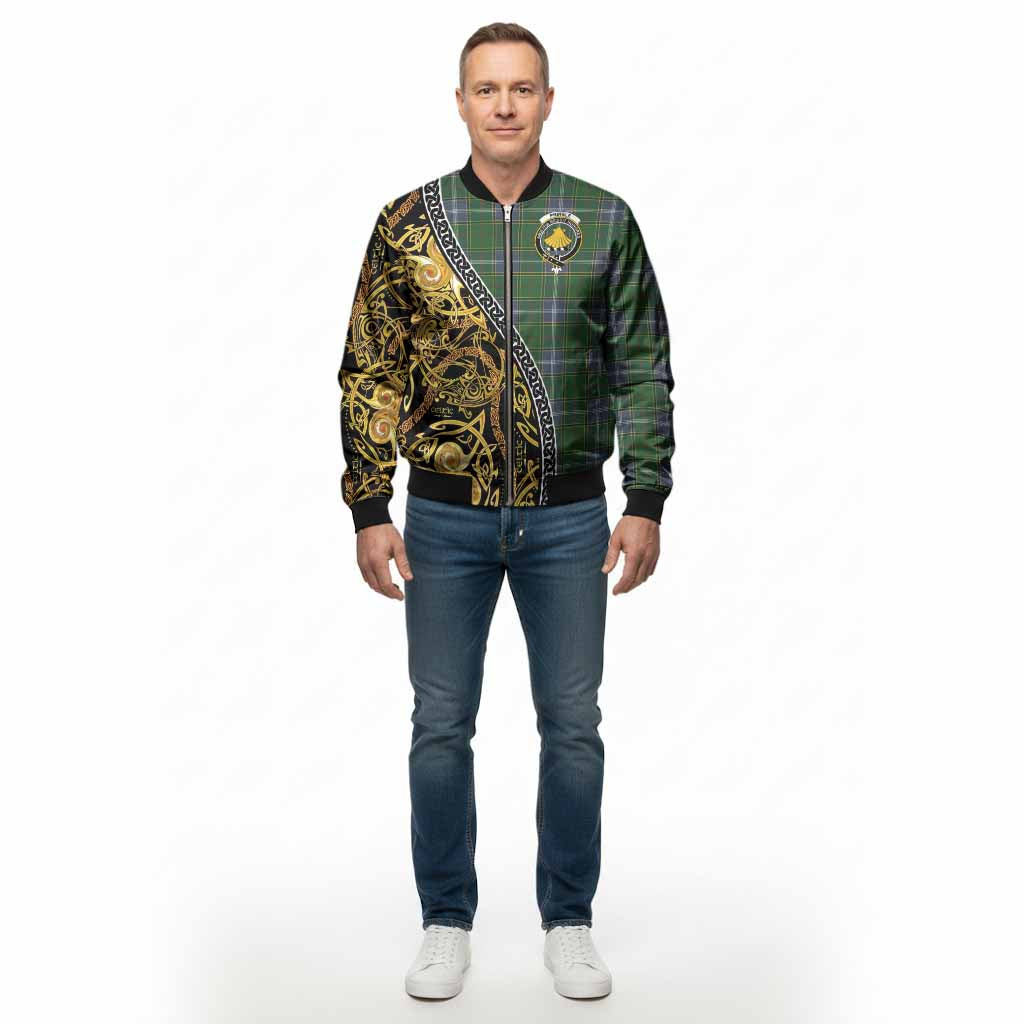 Pringle Tartan Crest Bomber Jacket Celtic Knot and Triple Trickle Spiral Symbols