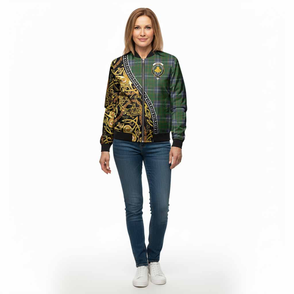 Pringle Tartan Crest Bomber Jacket Celtic Knot and Triple Trickle Spiral Symbols