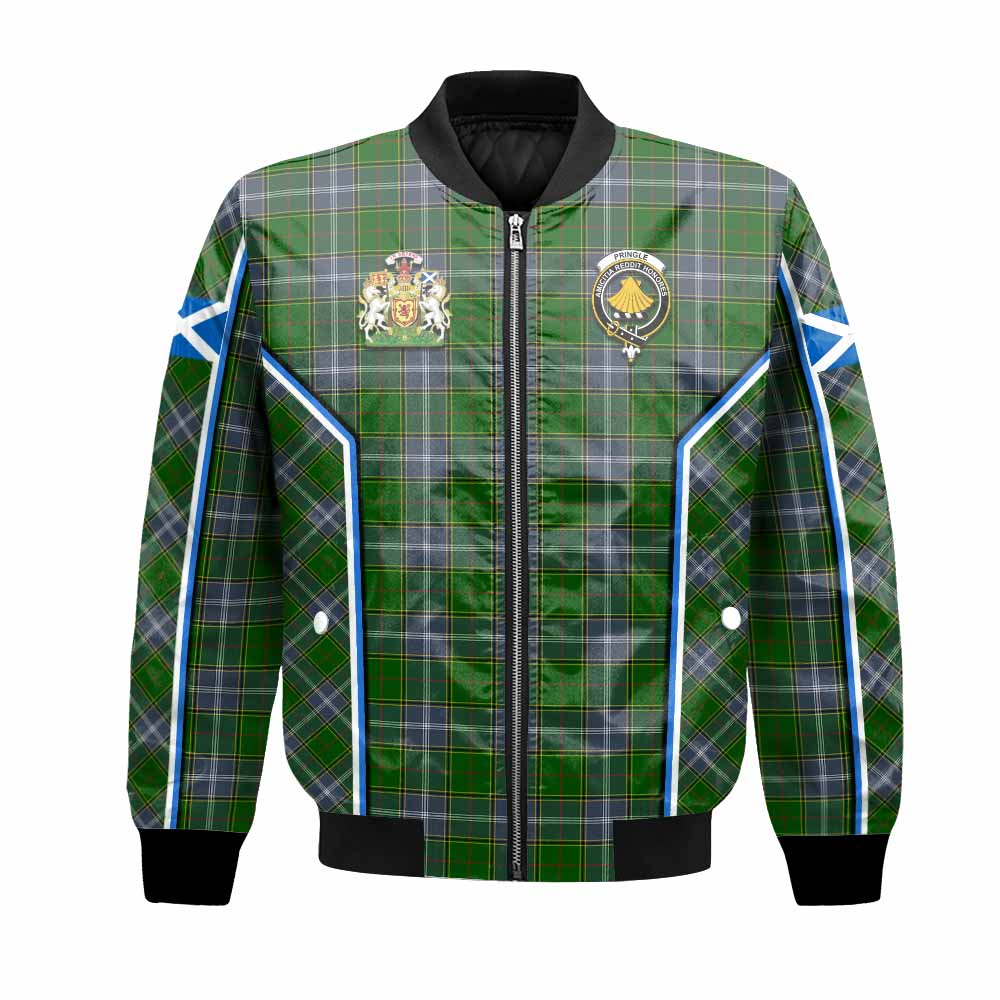 Pringle Tartan Crest Bomber Jacket Scotland Coat of Arm Flag Style - Tartan Vibes Clothing