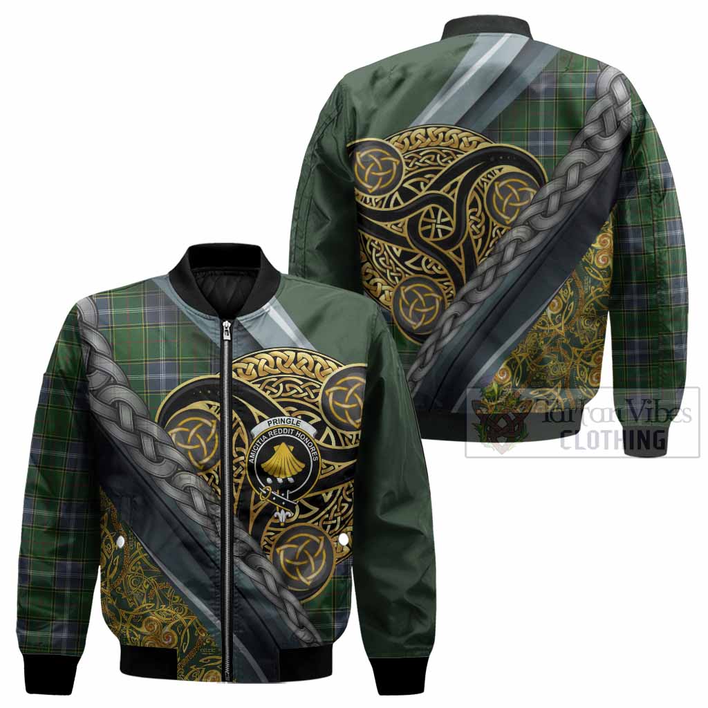 Pringle Tartan Crest Bomber Jacket Scottish Triskele Celtic