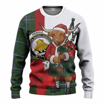 Pringle Tartan Crest Christmas Christmas Ugly Sweater Highland Cow Bagpipes Coquette Bow Style