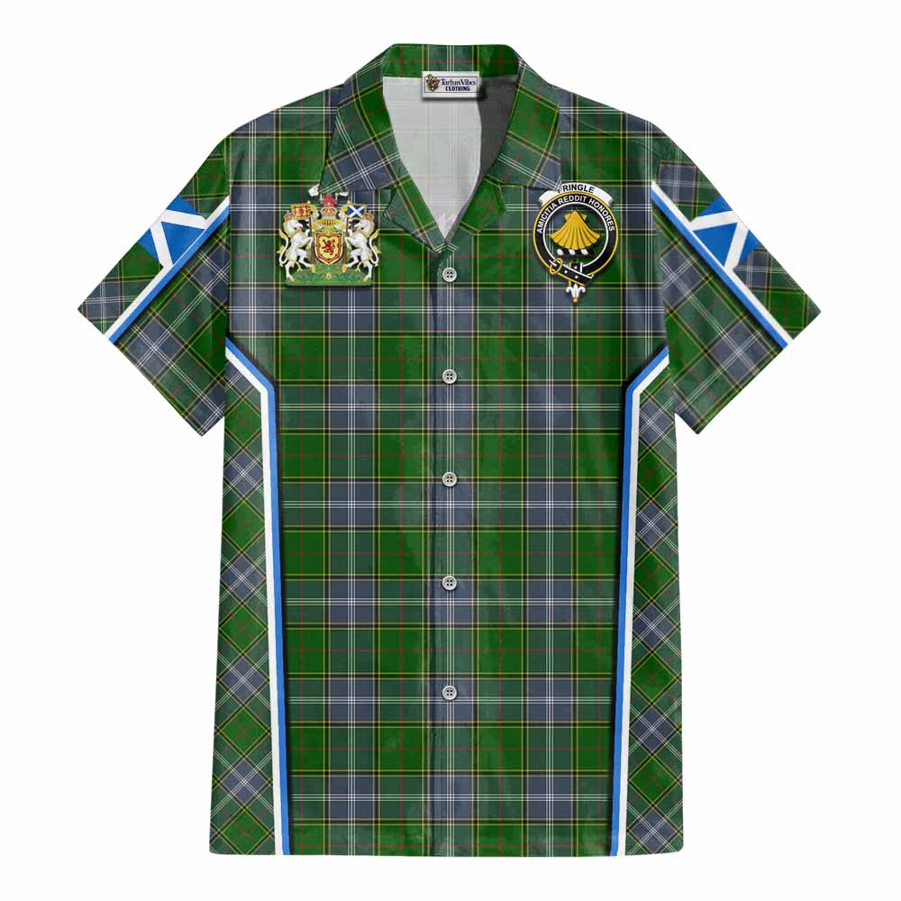 Pringle Tartan Crest Cotton Hawaiian Shirt Scotland Coat of Arm Flag Style - Tartan Vibes Clothing