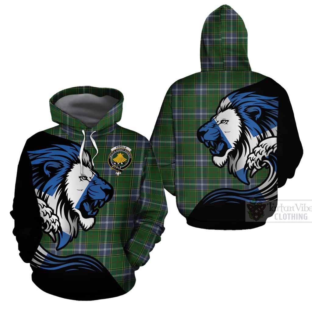 Pringle Tartan Crest Cotton Hoodie Scottish Golden Lions Wave Flow