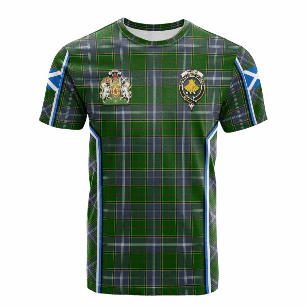 Pringle Tartan Crest Cotton T-shirt Scotland Coat of Arm Flag Style - Tartan Vibes Clothing