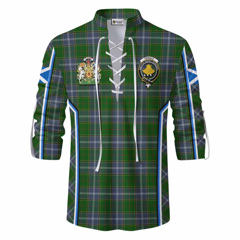 Pringle Tartan Crest Ghillie Kilt Shirt Scotland Coat of Arm Flag Style - Tartan Vibes Clothing