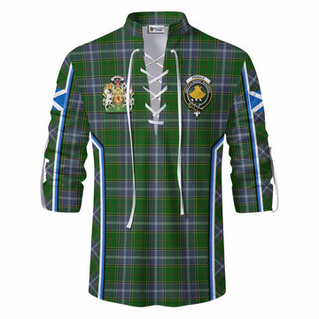 Pringle Tartan Crest Ghillie Kilt Shirt Scotland Coat of Arm Flag Style
