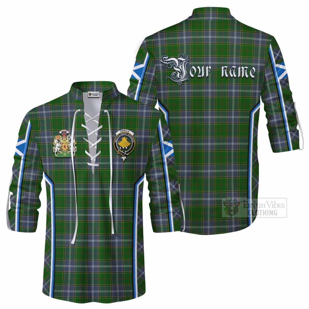 Pringle Tartan Crest Ghillie Kilt Shirt Scotland Coat of Arm Flag Style - Tartan Vibes Clothing
