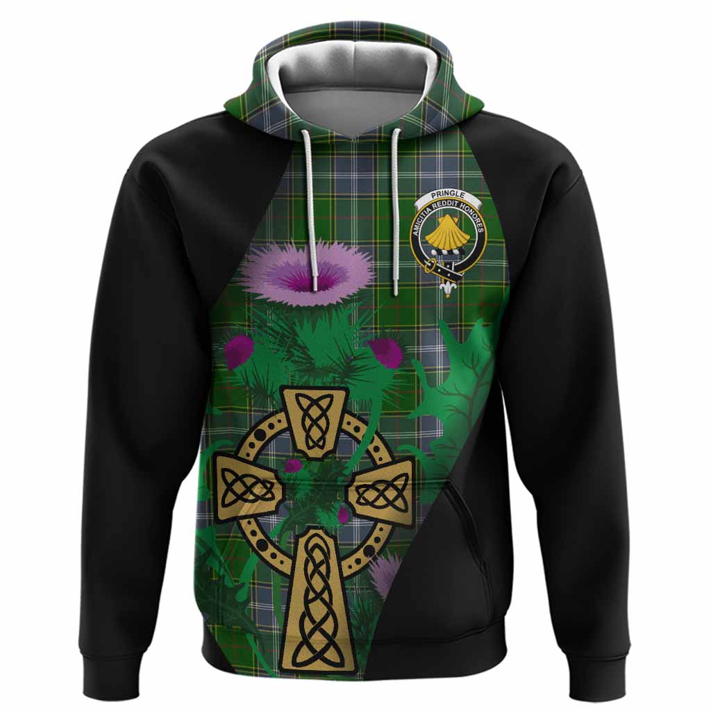 Pringle Tartan Crest Hoodie Celtic Cross Thistle Flowers