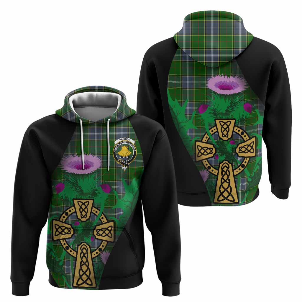 Pringle Tartan Crest Hoodie Celtic Cross Thistle Flowers