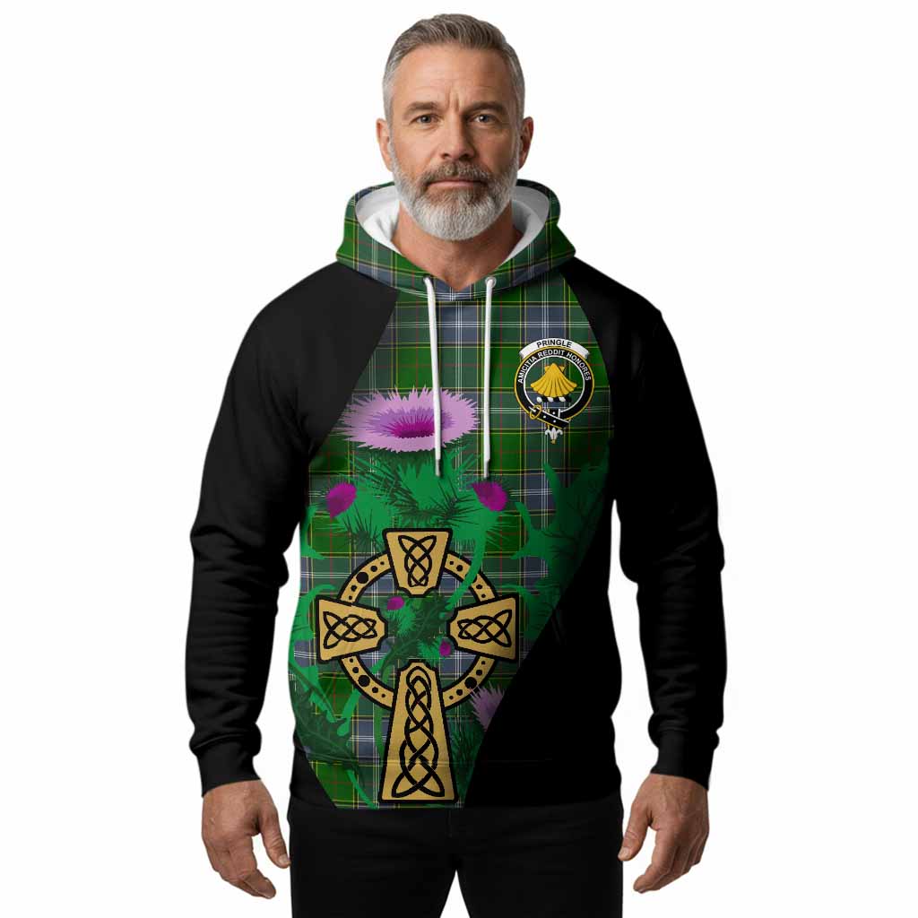 Pringle Tartan Crest Hoodie Celtic Cross Thistle Flowers