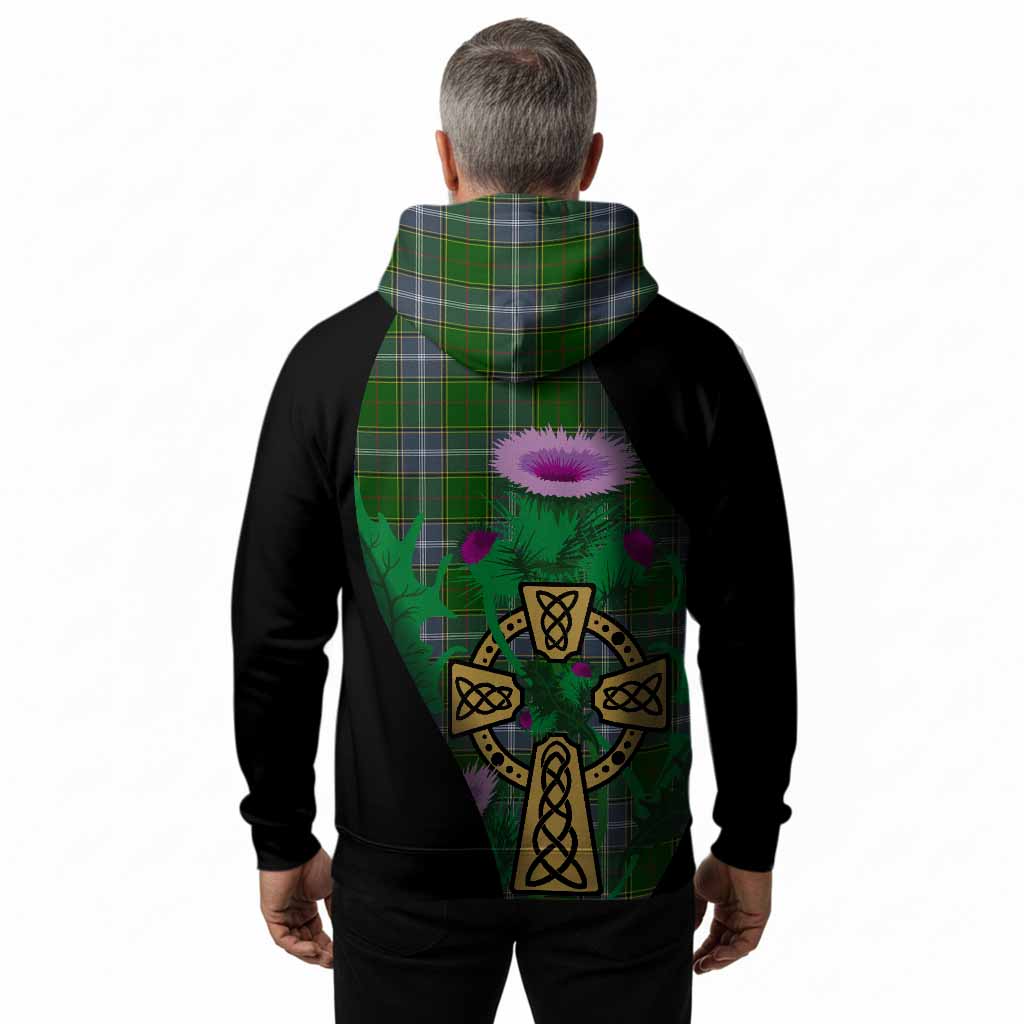Pringle Tartan Crest Hoodie Celtic Cross Thistle Flowers