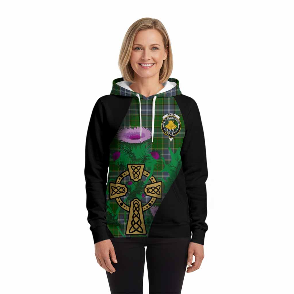 Pringle Tartan Crest Hoodie Celtic Cross Thistle Flowers