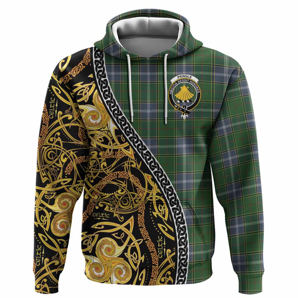 Pringle Tartan Crest Hoodie Celtic Knot and Triple Trickle Spiral Symbols
