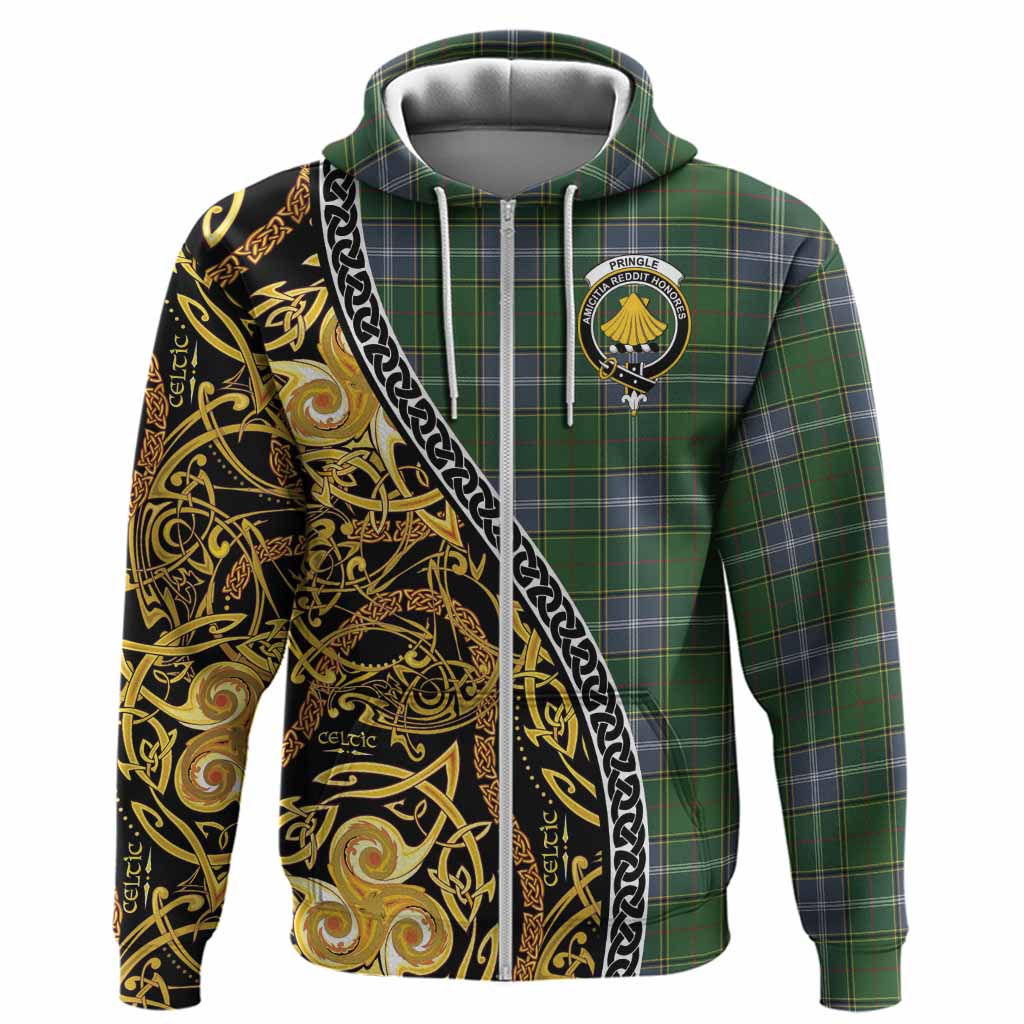 Pringle Tartan Crest Hoodie Celtic Knot and Triple Trickle Spiral Symbols