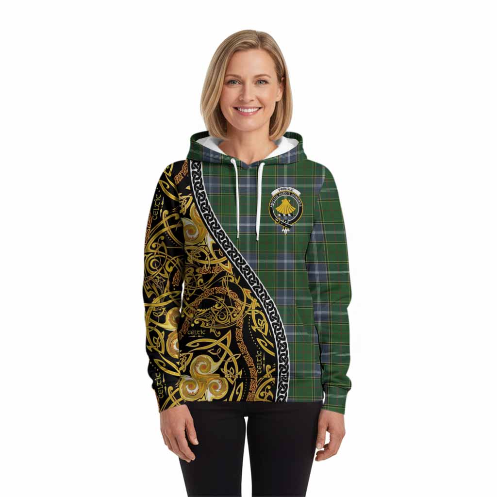 Pringle Tartan Crest Hoodie Celtic Knot and Triple Trickle Spiral Symbols