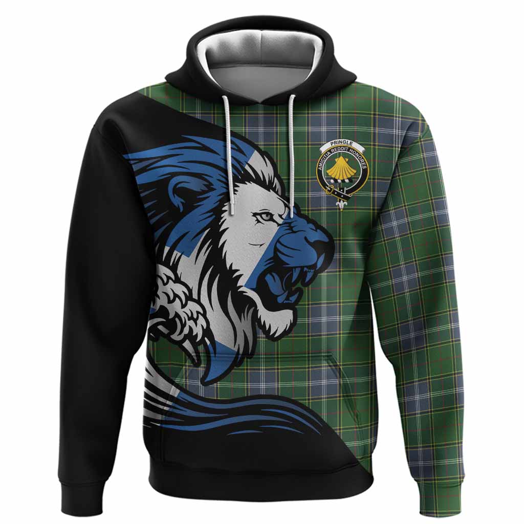 Pringle Tartan Crest Hoodie Scottish Golden Lions Wave Flow