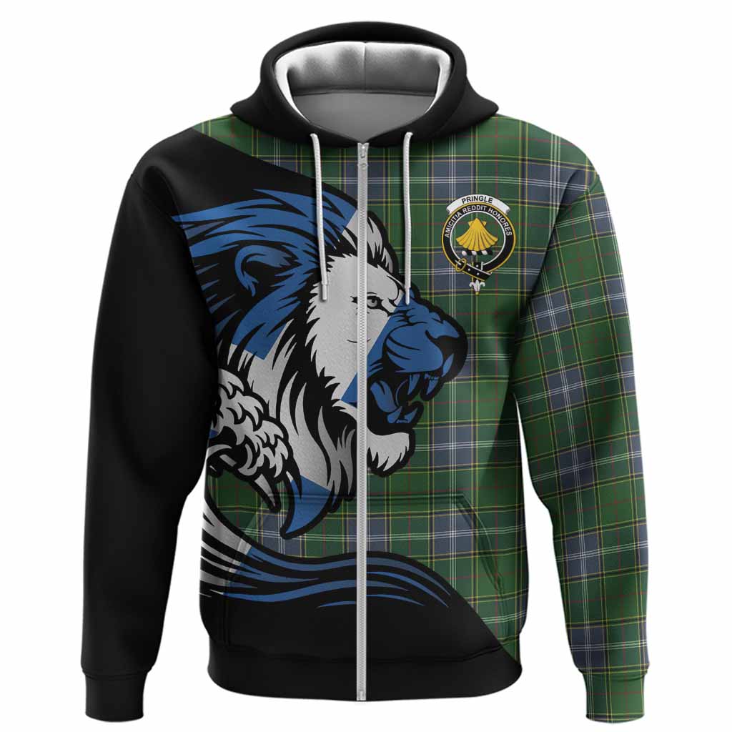 Pringle Tartan Crest Hoodie Scottish Golden Lions Wave Flow