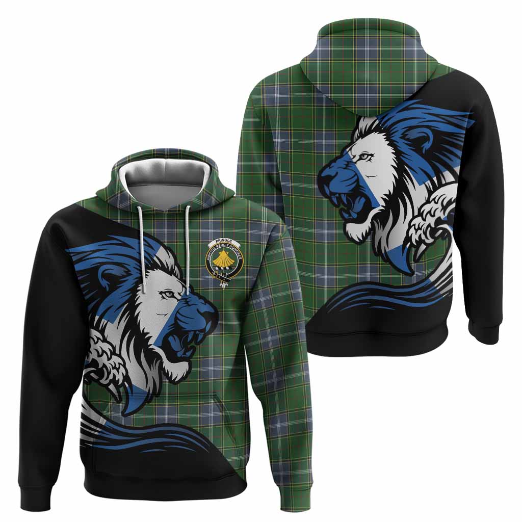 Pringle Tartan Crest Hoodie Scottish Golden Lions Wave Flow