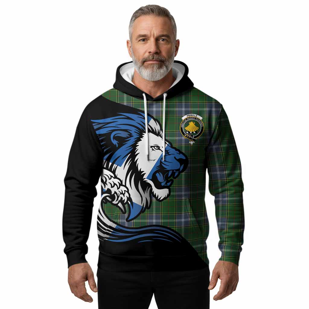 Pringle Tartan Crest Hoodie Scottish Golden Lions Wave Flow