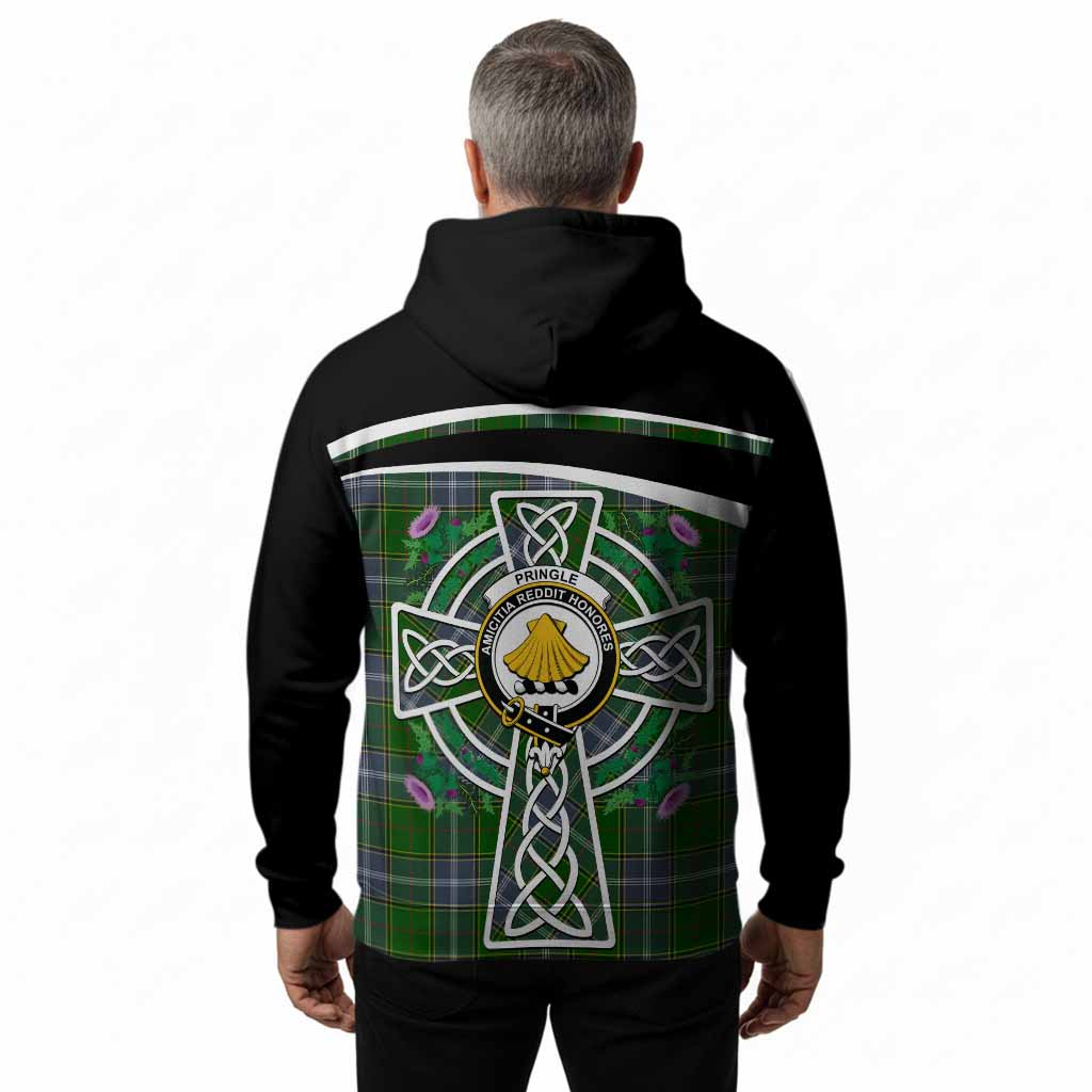 Pringle Tartan Crest Hoodie Scottish Thistle Celtic Cross Alba Gu Brath
