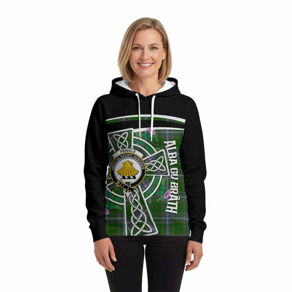 Pringle Tartan Crest Hoodie Scottish Thistle Celtic Cross Alba Gu Brath