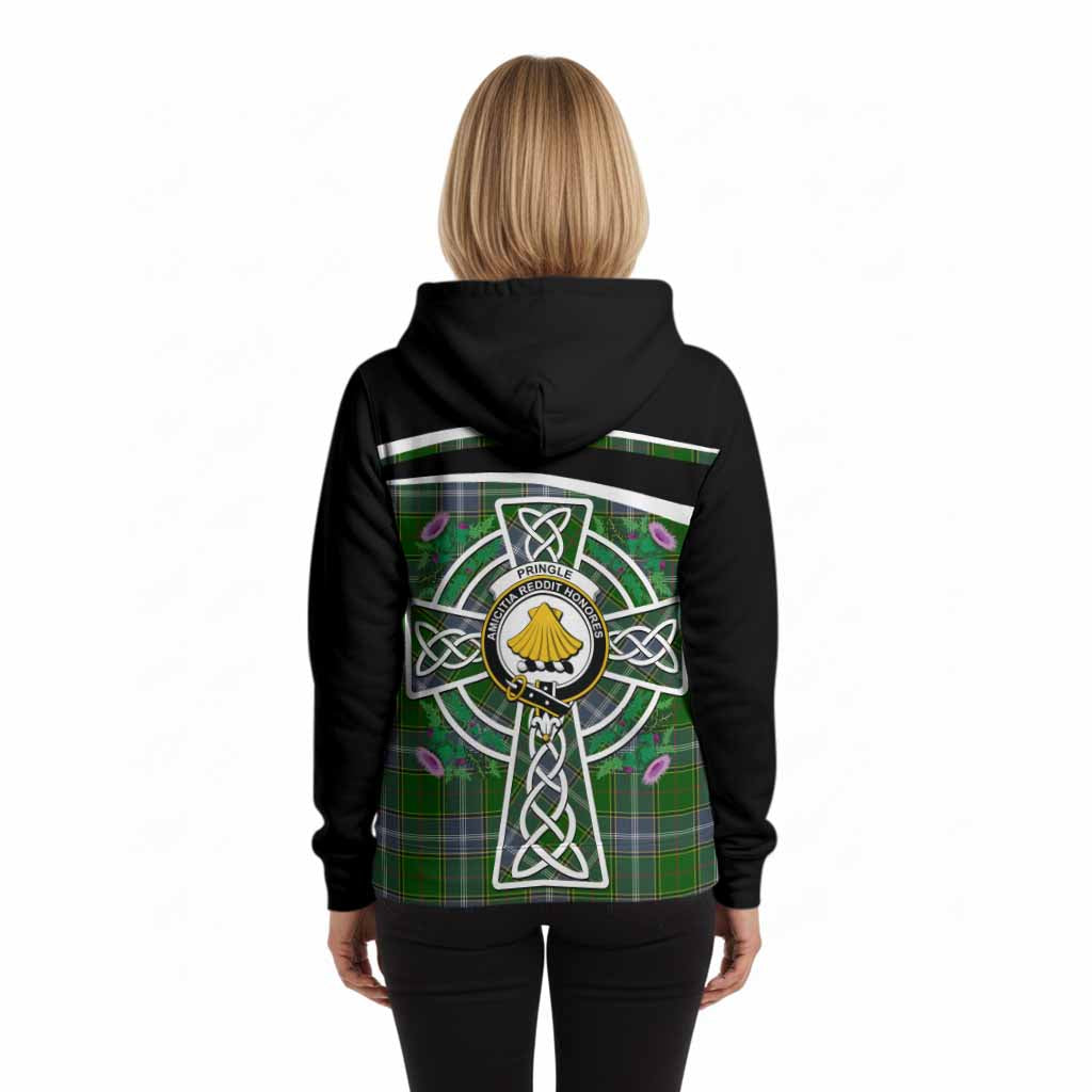 Pringle Tartan Crest Hoodie Scottish Thistle Celtic Cross Alba Gu Brath