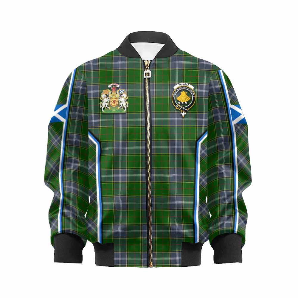 Pringle Tartan Crest Kid Bomber Jacket Scotland Coat of Arm Flag Style - Tartan Vibes Clothing