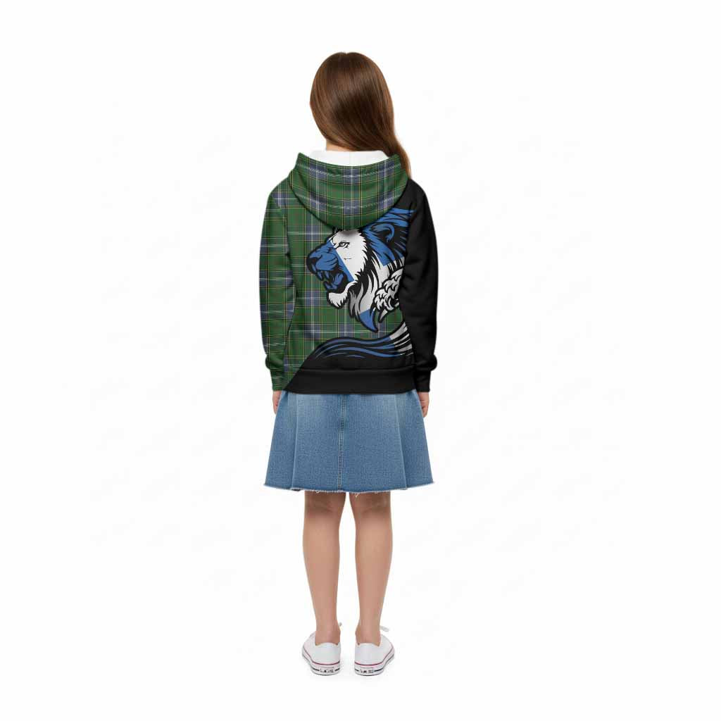 Pringle Tartan Crest Kid Hoodie Scottish Golden Lions Wave Flow